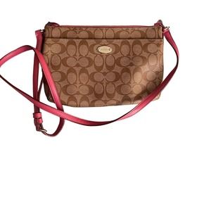 Coach Signature Cross Body Bag Purse with Pink Leather Trim Bonus Leather Pouch